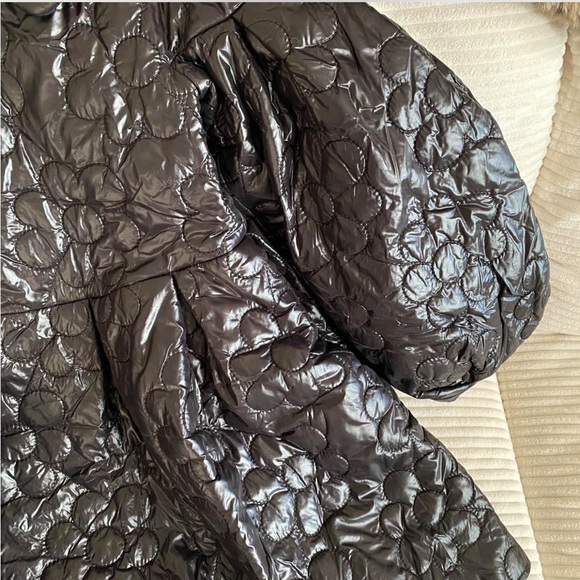 Black Quilted puffy Jacket with Floral Embellishments - Picture 4 of 5